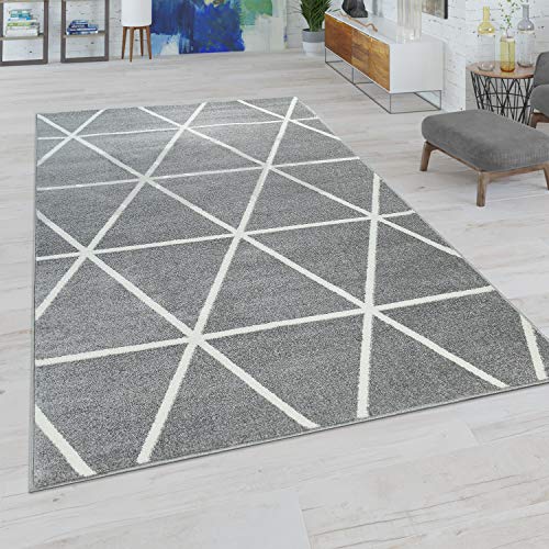 Paco Home Wohnzimmer Teppich Moderne Pastell Farben Skandinavischer Stil Rauten Muster, Grösse:160x220 cm, Farbe:Grau